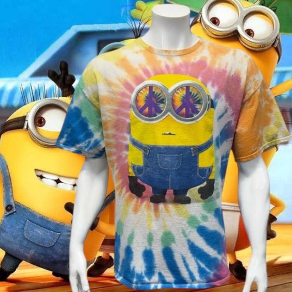 Minions Movie Multicolor Tie Dye Short Sleeve Graphic Adult T-Shirt Tee Size 2XL